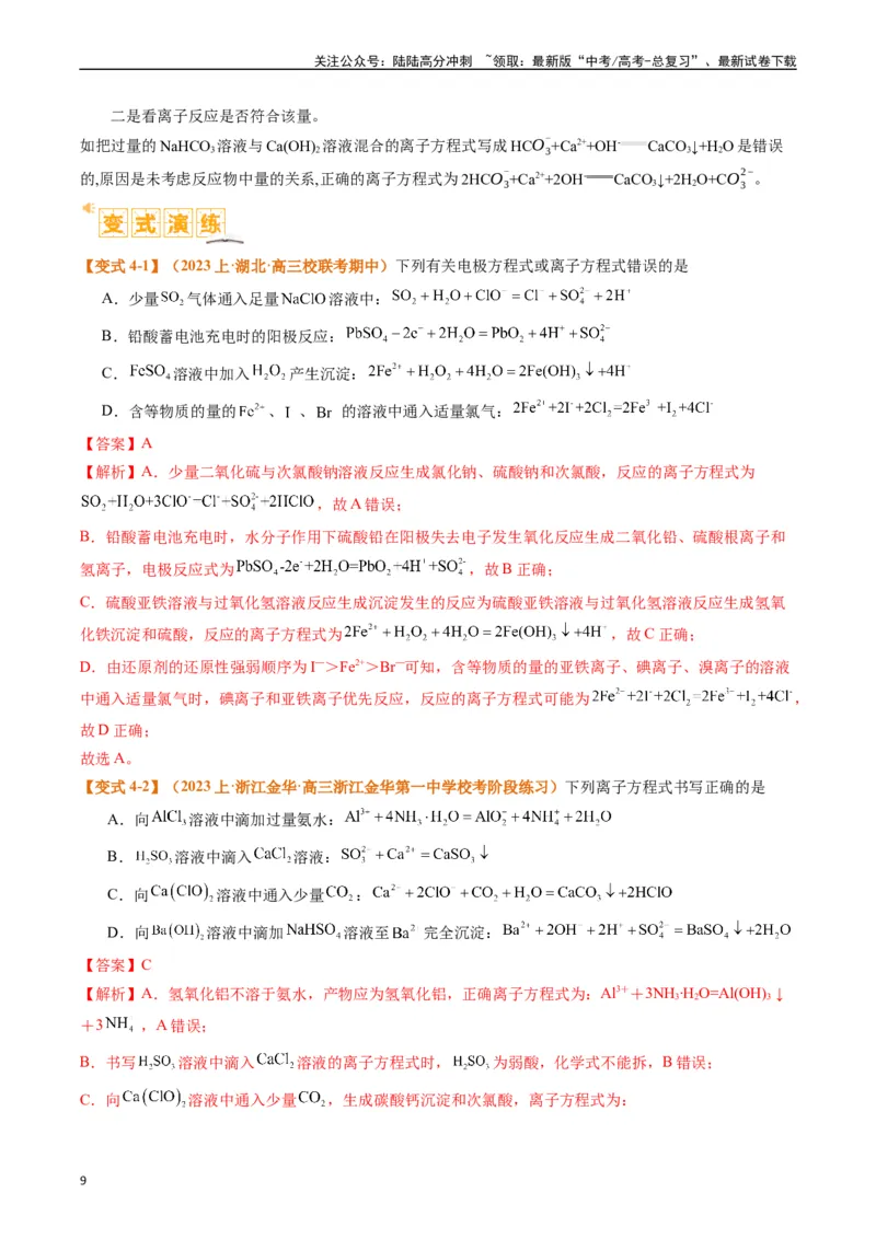 《题型03离子方程式正误判断离子共存、检验和推断（解析版）_05-化学-高考总复习_二轮复习_2024年_2024年新高考化学二轮复习热点题型归纳与变式演练》第9页预览