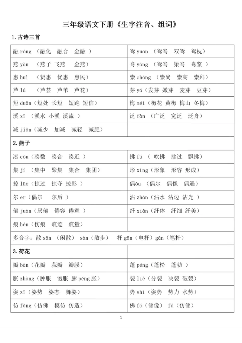 《三年级语文下册《生字注音组词》_小学1-6年级全科全套_1-6年级全科下册_三年级_三年级下语文_语文三下各类考点归纳》第1页预览