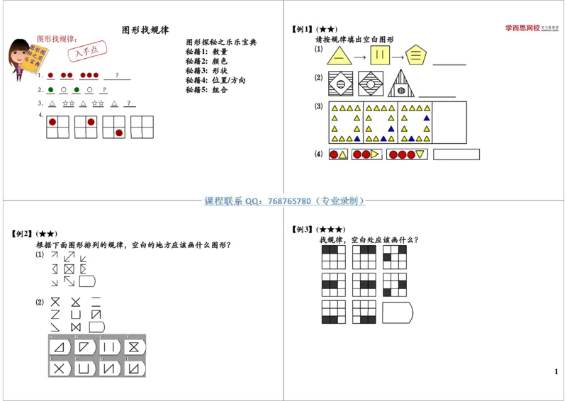 《图形找规律_小学1-6年级全科全套_2024更新专题_小学奥数专题资料_7、精品课程合集_学而思小学1-6年级奥数竞赛班视频课程285讲_二年级奥数（竞赛班）45讲_第15讲：图形找规律》第1页预览