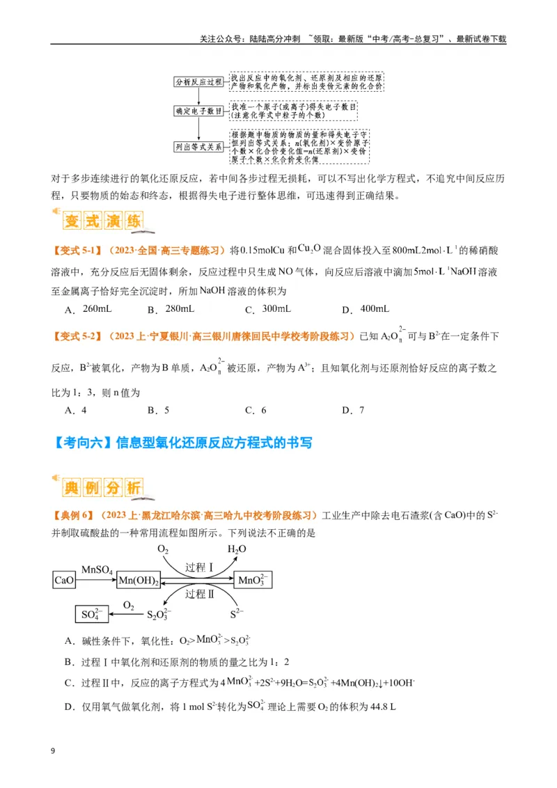 《题型04氧化还原反应（原卷版）_05-化学-高考总复习_二轮复习_2024年_2024年新高考化学二轮复习热点题型归纳与变式演练_精品2024年高考化学二轮热点题型归纳与变式演练（新高考通用）22份》第9页预览