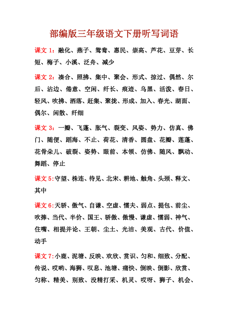 《三年级语文下册每课重点听写词语汇总_小学1-6年级全科全套_1-6年级全科下册_三年级_三年级下语文_语文三下各类考点归纳》第1页预览