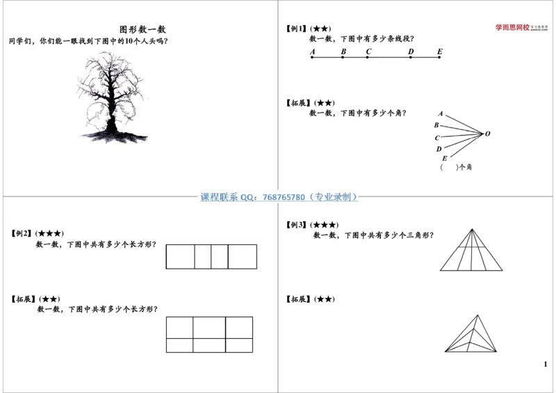 《图形数一数_小学1-6年级全科全套_2024更新专题_小学奥数专题资料_7、精品课程合集_学而思小学1-6年级奥数竞赛班视频课程285讲_二年级奥数(竞赛班)45讲_第13讲:图形数一数》第1页预览