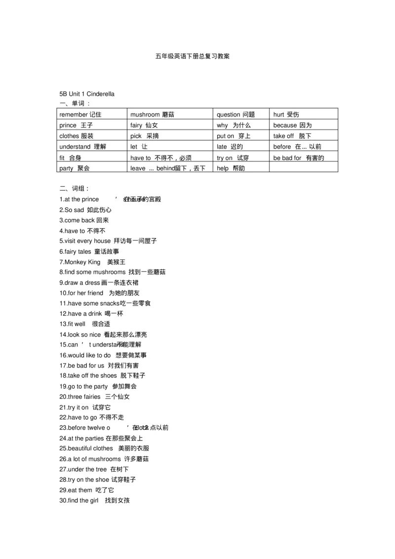 《最新译林版五年级下册英语单元知识清单_小学1-6年级全科全套_1-6年级全科下册_五年级_五年级下英语_英语五下译林版》第1页预览