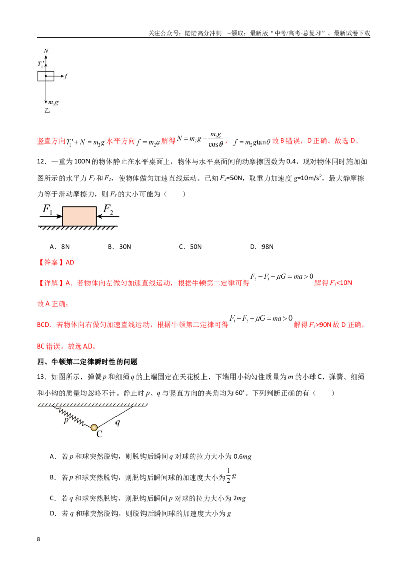 《专题14牛顿三大定律、牛顿第二定律的瞬时性问题（解析版）_04-物理-高考总复习_一轮复习_2024年_2024年高考物理一轮复习热点重点难点题型练习提升_第三部分牛顿运动定律(6)份》第8页预览