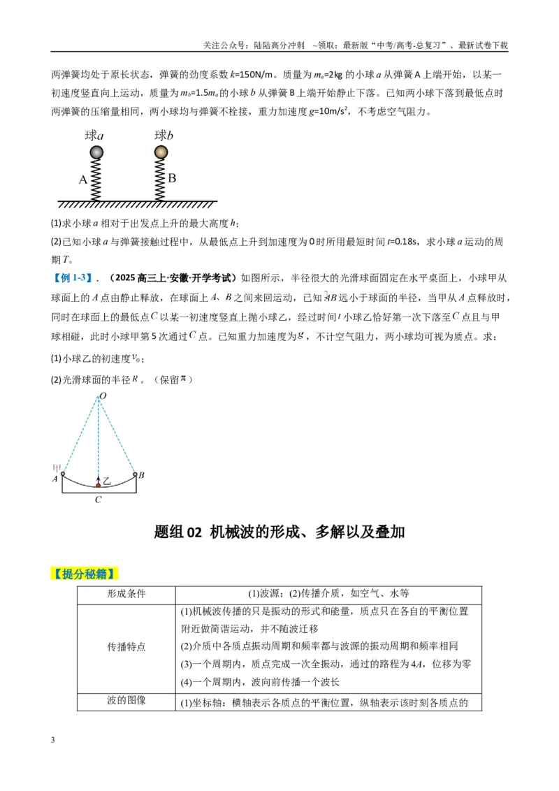 《专题14振动与波、光学计算题（原卷版）_04-物理-高考总复习_二轮复习_2025年_2025年高考物理二轮热点题型归纳与变式演练（新高考通用）》第3页预览