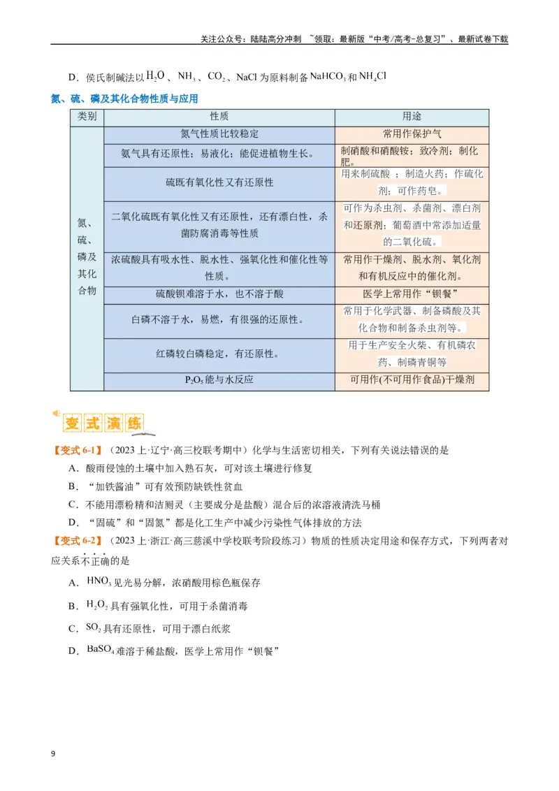 《题型05物质的性质与应用（原卷版）_05-化学-高考总复习_二轮复习_2024年_2024年新高考化学二轮复习热点题型归纳与变式演练》第9页预览