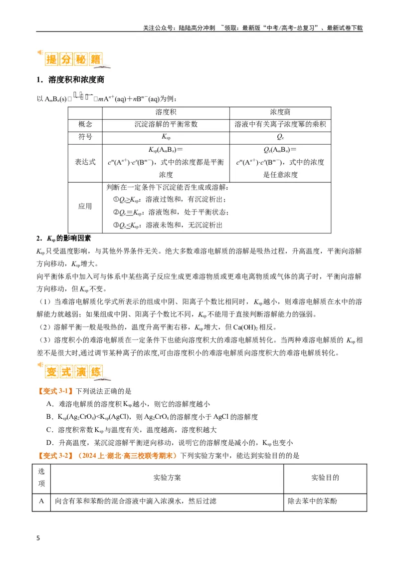 《题型15沉淀溶解平衡及图像分析（原卷版）_05-化学-高考总复习_二轮复习_2024年_2024年新高考化学二轮复习热点题型归纳与变式演练》第5页预览