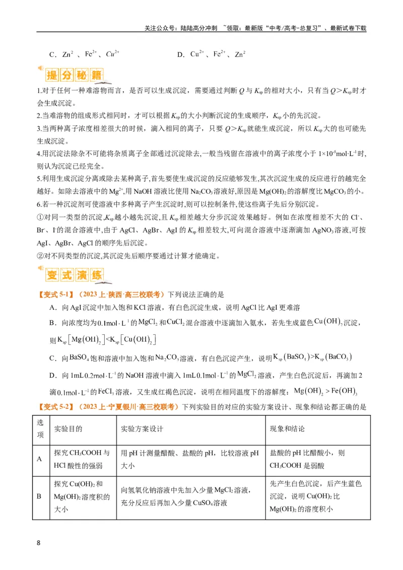 《题型15沉淀溶解平衡及图像分析（原卷版）_05-化学-高考总复习_二轮复习_2024年_2024年新高考化学二轮复习热点题型归纳与变式演练》第8页预览