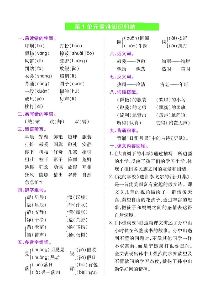 《三年级语文上册重难知识归纳1-8单元_小学1-6年级全科全套_1-6年级全科上册_三年级_语文_语文三上单元知识点》第1页预览