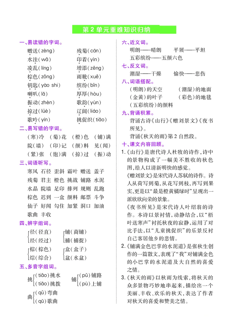 《三年级语文上册重难知识归纳1-8单元_小学1-6年级全科全套_1-6年级全科上册_三年级_语文_语文三上单元知识点》第2页预览
