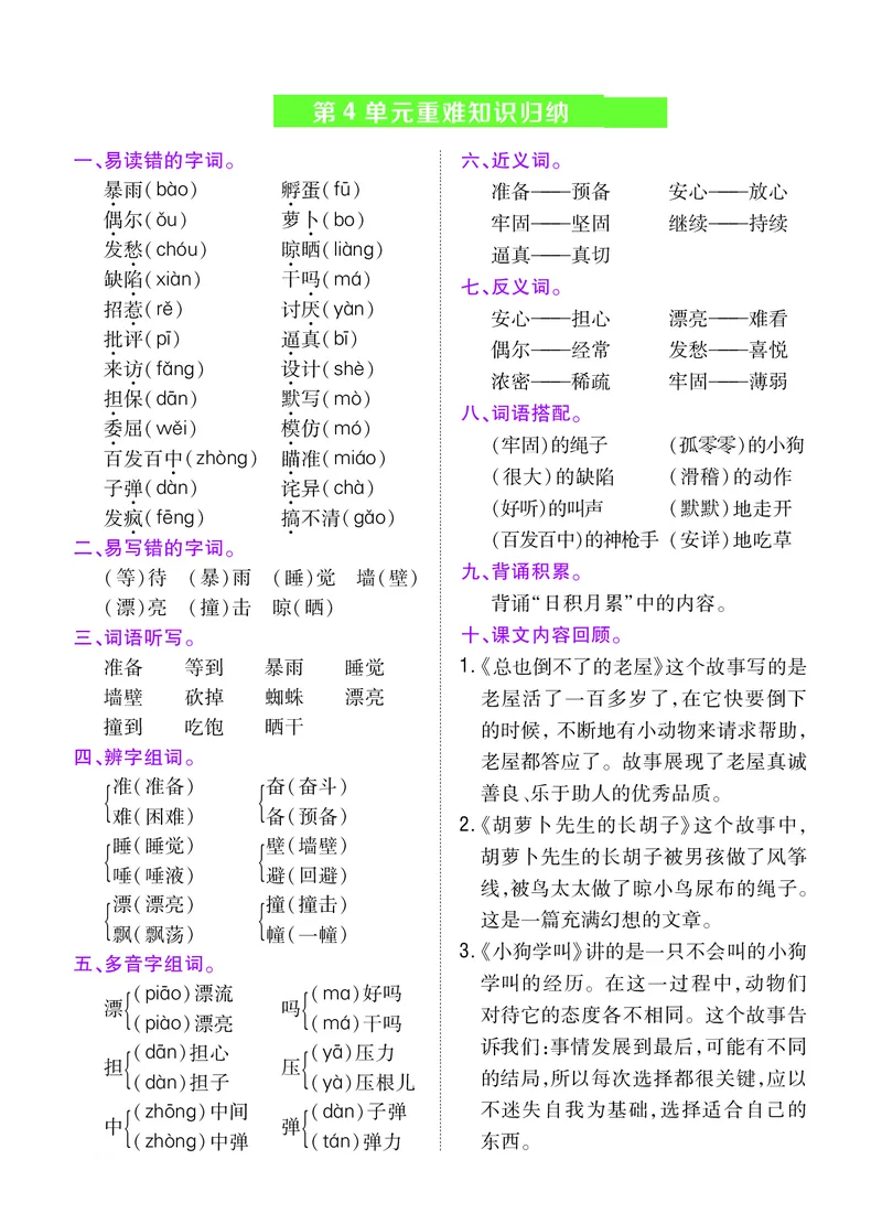 《三年级语文上册重难知识归纳1-8单元_小学1-6年级全科全套_1-6年级全科上册_三年级_语文_语文三上单元知识点》第4页预览