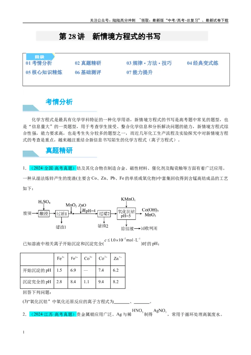 《（能力版）微专题28新情境方程式的书写-（学生版）(全国版)_05-化学-高考总复习_一轮复习_2024年_2024高考化学一轮复习考点微专题考情分析经_资料_2025版》第1页预览