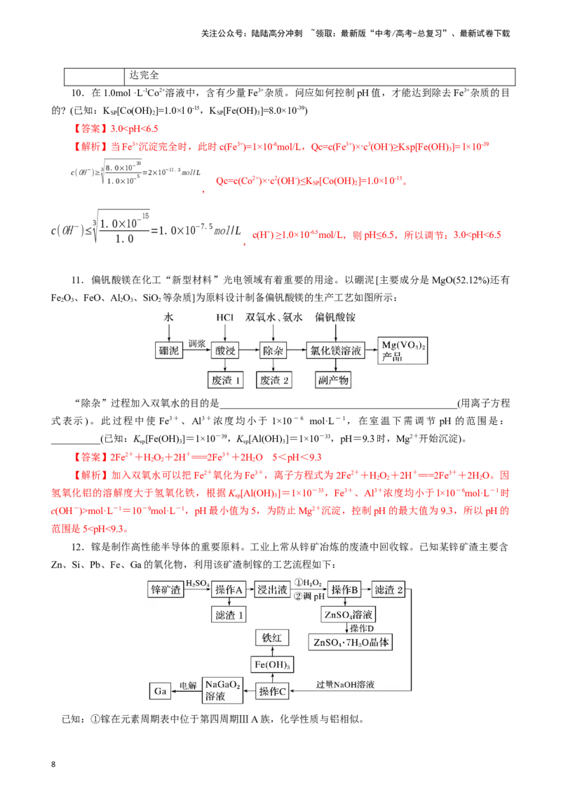 《题型二工艺流程中Ksp的相关计算(解析版)_05-化学-高考总复习_专项复习_2024年_2024年高考化学答题技巧与模板构建》第8页预览