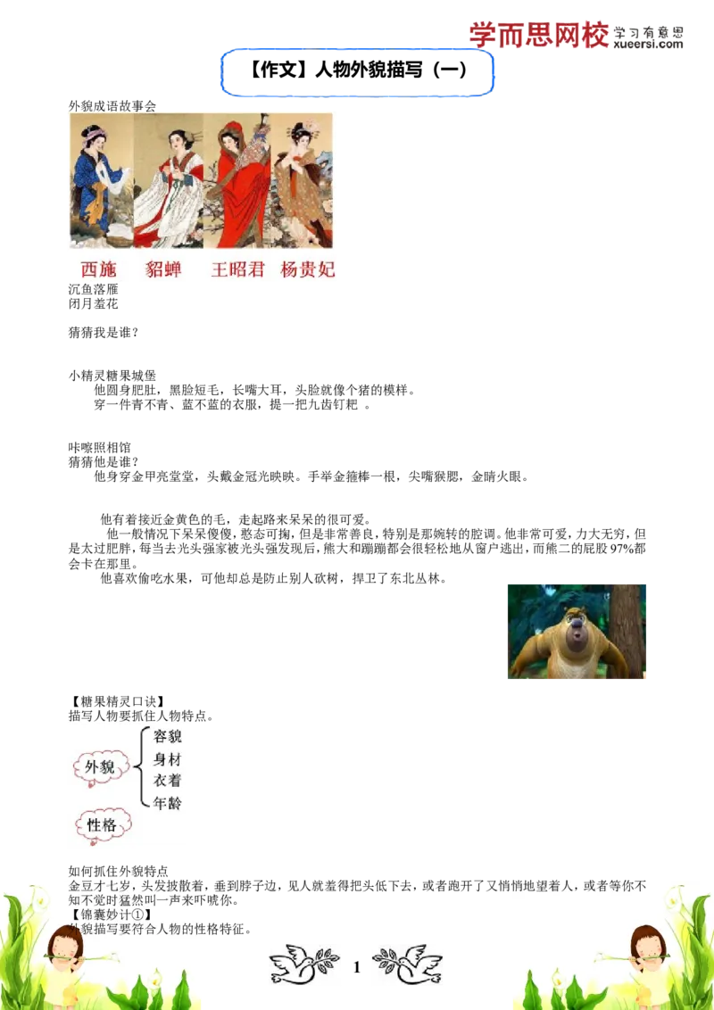 《作文人物外貌描写（一）_小学1-6年级全科全套_2024更新专题_小学作文专题资料_小学作文1-6年级阅读理解课程_三年级作文_三年级作文01_第04讲作文人物外貌描写（一）》第1页预览
