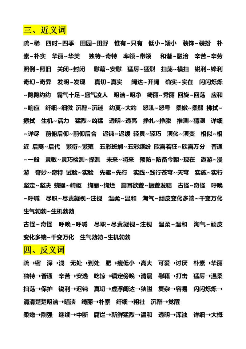 《四年级下册语文各类词语积累_小学1-6年级全科全套_1-6年级全科下册_四年级_四年级下语文_语文四下重点考点总结》第2页预览