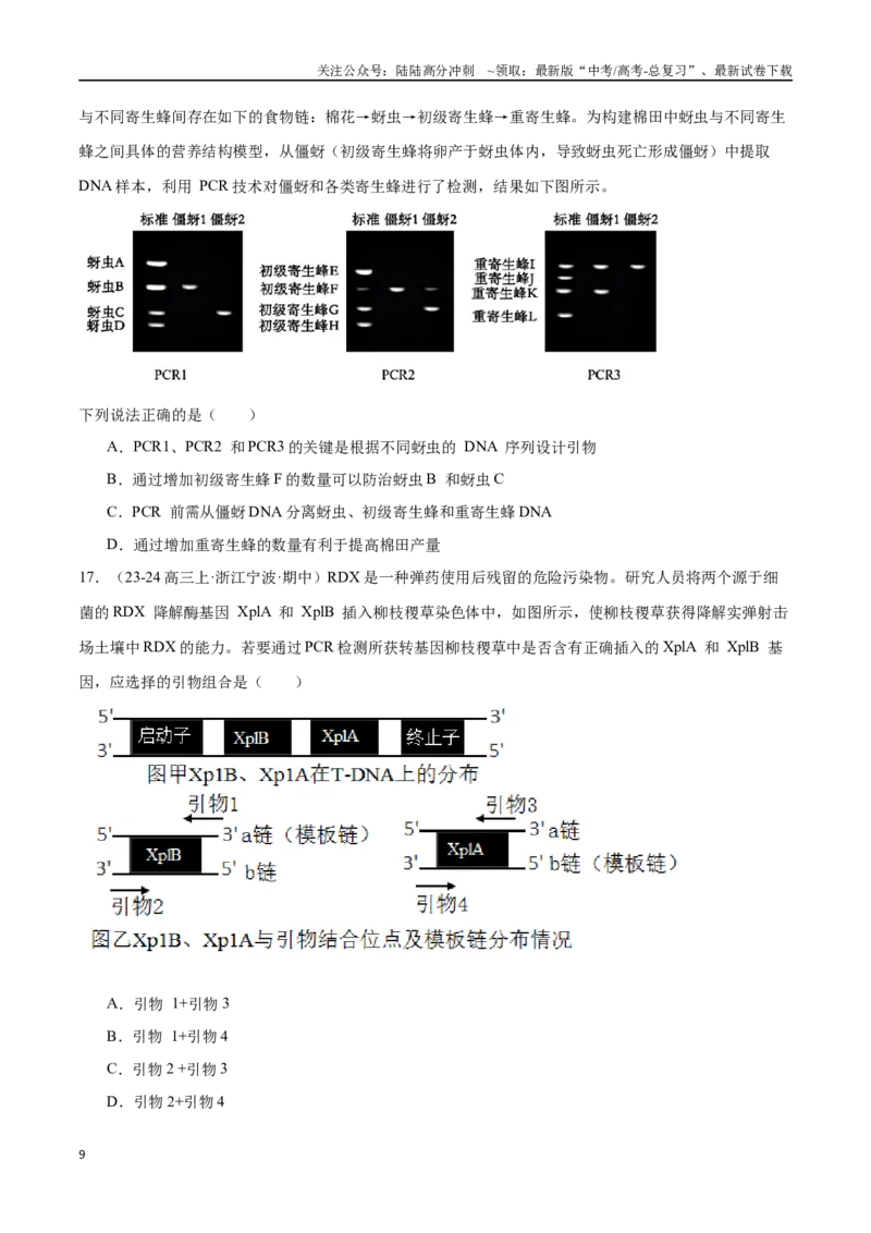 《专题14基因工程（原卷版）_06-生物-高考总复习_专项复习_2024年_2024年高考生物重难压轴题型考前终极押题_资料》第9页预览