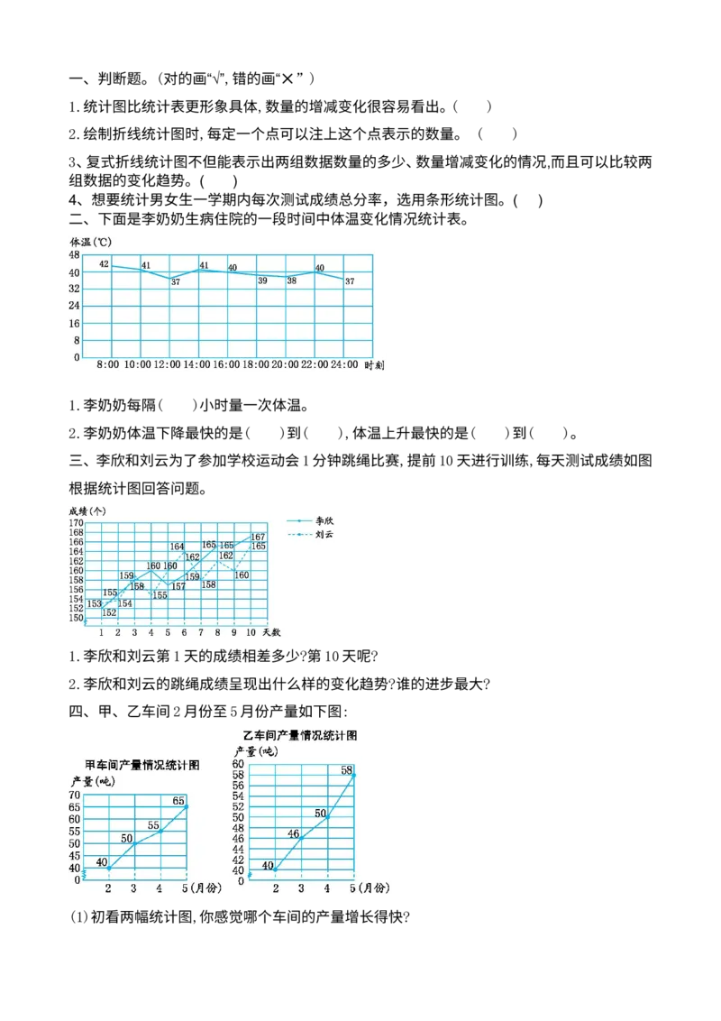 《整理与评价.5折线统计图、探索乐园_小学1-6年级全科全套_1-6年级全科下册_五年级_五年级下数学_数学冀教版试卷(1)_冀教版数学五年级下册课课练》第1页预览