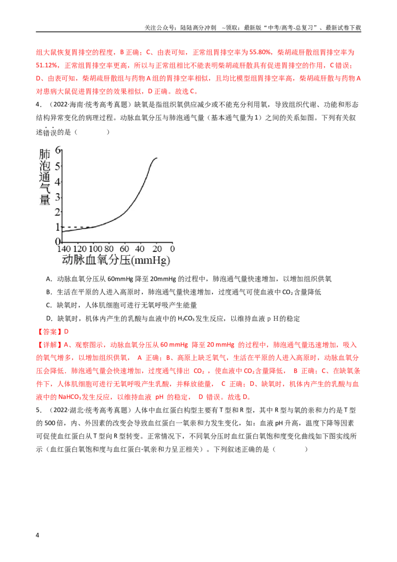 《专题16内环境及其稳态（教师版）_06-生物-高考总复习_专项复习_2024年_十年（2014-2023）高考生物真题分项汇编（全国通用）》第4页预览