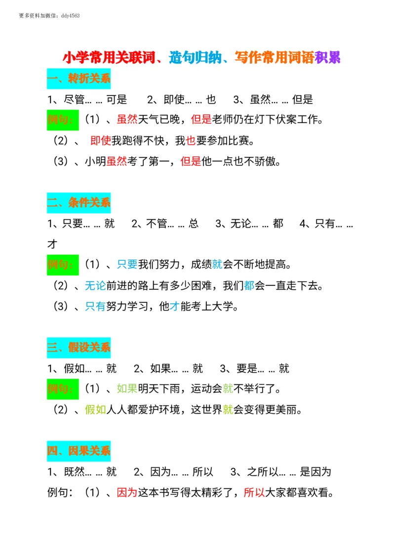 《小学常用关联词、造句归纳、写作常用词语积累_小学1-6年级全科全套_1-6年级全科上册_二年级_语文_语文二上重点考点总结》第1页预览