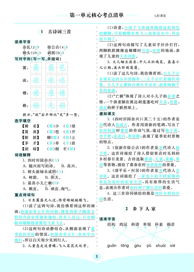 《四年级下册语文核心考点_小学1-6年级全科全套_1-6年级全科下册_四年级_四年级下语文_语文四下单元知识点》第1页预览