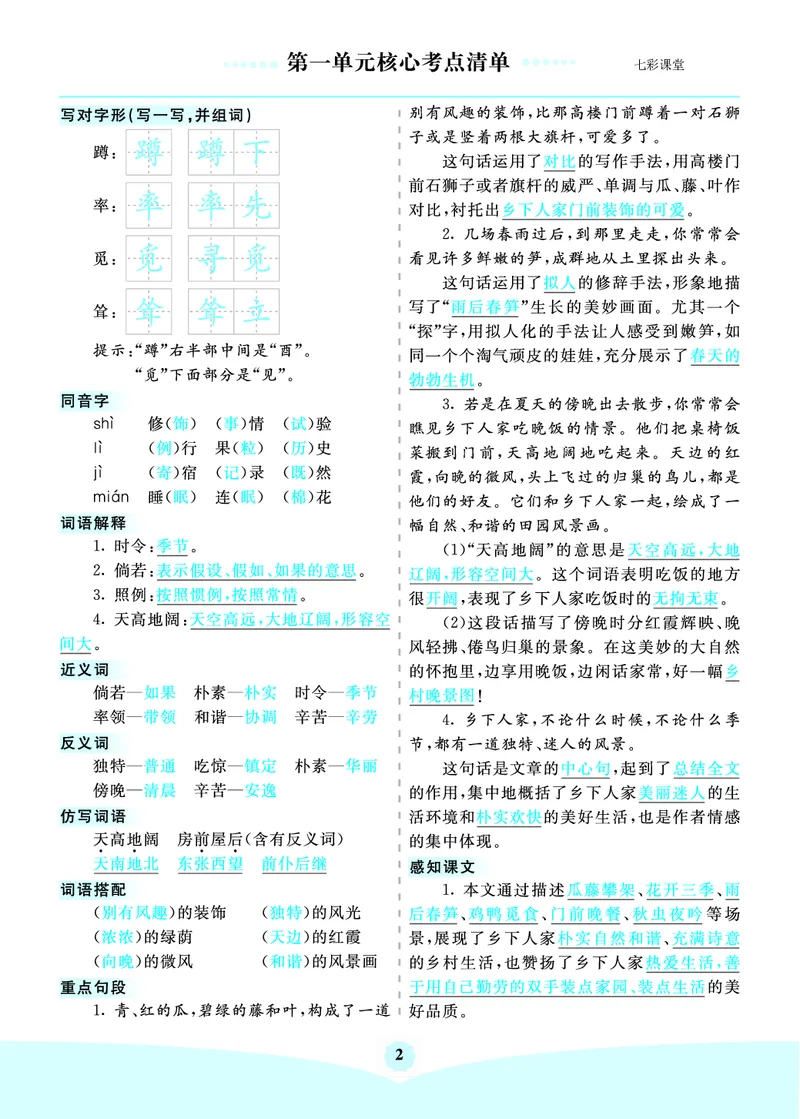 《四年级下册语文核心考点_小学1-6年级全科全套_1-6年级全科下册_四年级_四年级下语文_语文四下单元知识点》第2页预览