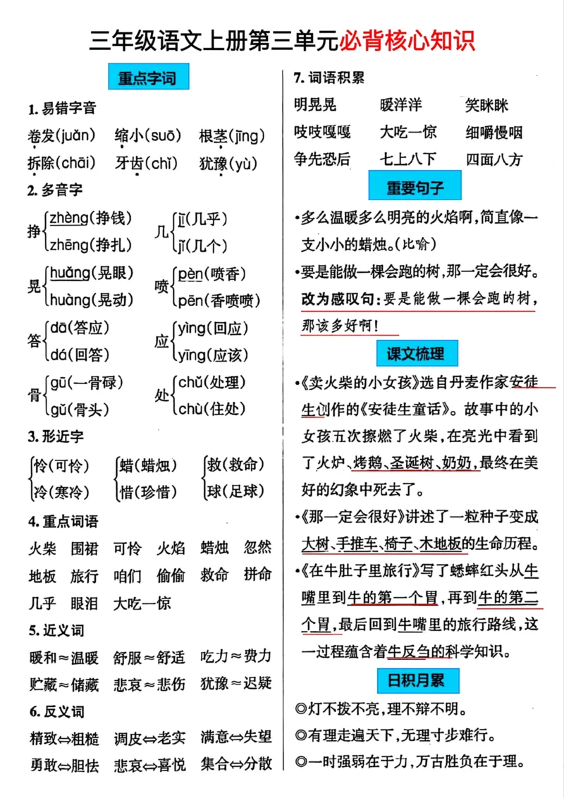 《三年级语文上册期末必背核心考点清单（1-8单元）_小学1-6年级全科全套_1-6年级全科上册_三年级_语文_语文三上单元知识点》第3页预览
