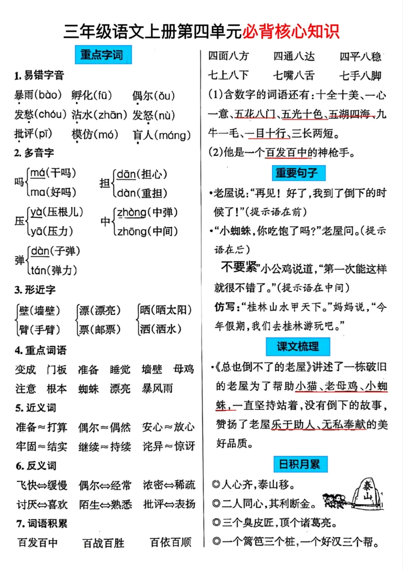 《三年级语文上册期末必背核心考点清单（1-8单元）_小学1-6年级全科全套_1-6年级全科上册_三年级_语文_语文三上单元知识点》第4页预览
