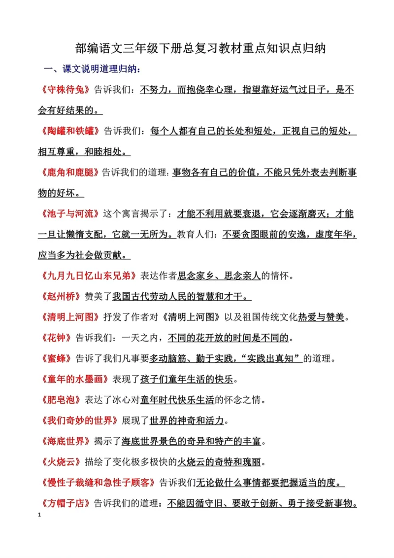 《三年级语文下册期末复习重点知识点归纳_小学1-6年级全科全套_1-6年级全科下册_三年级_三年级下语文_语文三下各类考点归纳》第1页预览
