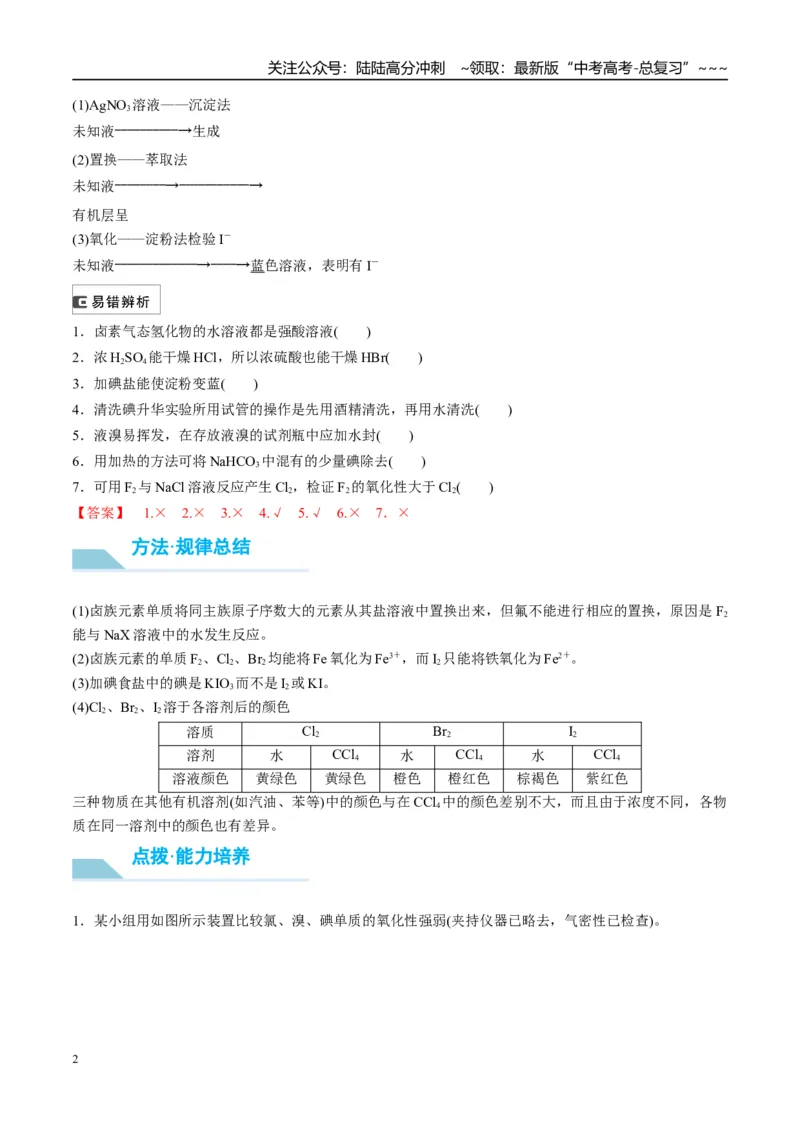 《（重点·方法·点拨）第18讲卤族元素　溴、碘单质的提取-（教师版）_05-化学-高考总复习_一轮复习_2026年-化学高考一轮复习_2026年高考化学大一轮复习卓越讲义重难点-G355_资料》第2页预览