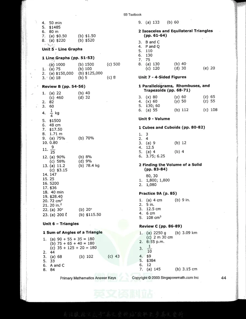 《新加坡PrimaryMathematics5BAnswerkey_小初高学习资料合集（每天更新）_国外原版英文教辅汇总_新加坡小学数学PrimaryMathematics》第4页预览