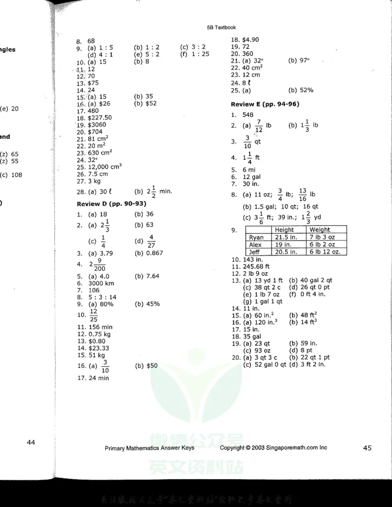 《新加坡PrimaryMathematics5BAnswerkey_小初高学习资料合集（每天更新）_国外原版英文教辅汇总_新加坡小学数学PrimaryMathematics》第5页预览