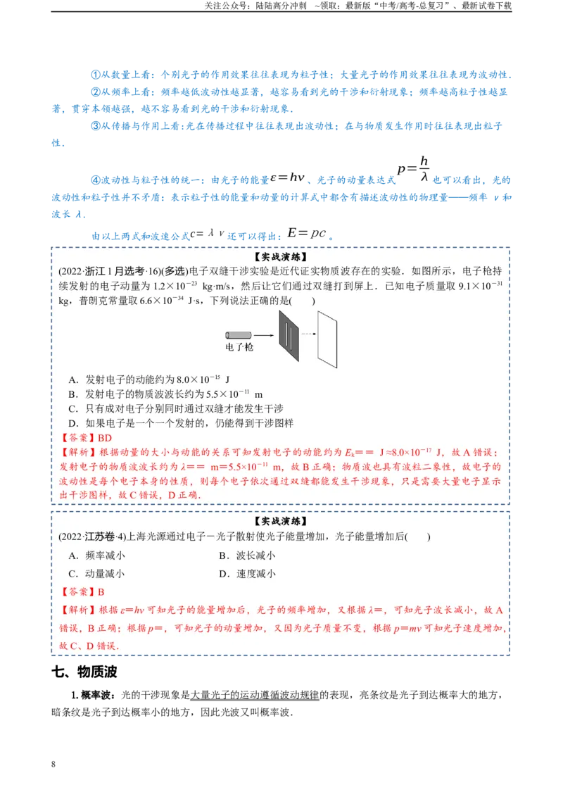 《专题17原子结构和波粒二象性原子核-2024年高考物理一轮复习知识清单（全国通用）_04-物理-高考总复习_一轮复习_2024年_2024年高考物理一轮复习知识清单必背总结全国通用_资料》第8页预览