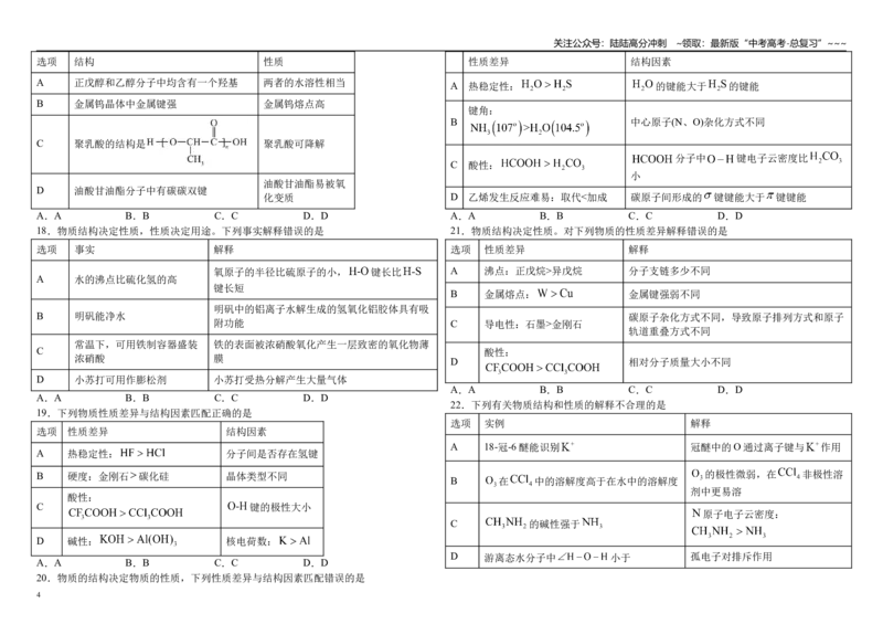 《高考化学二轮复习-----物质结构表格题型专练_05-化学-高考总复习_一轮复习_2026年-化学高考一轮复习_62026届高考化学一轮复习专题突破训练》第4页预览