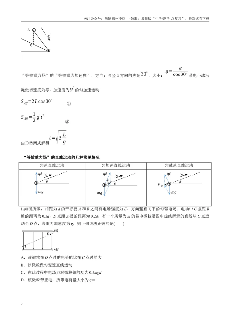 《专题14“等效重力场”模型（学生版）_04-物理-高考总复习_专项复习_2025年_2025年高中高考物理模型与方法_资料_10高考物理热点模型与方法归纳（一轮）》第2页预览