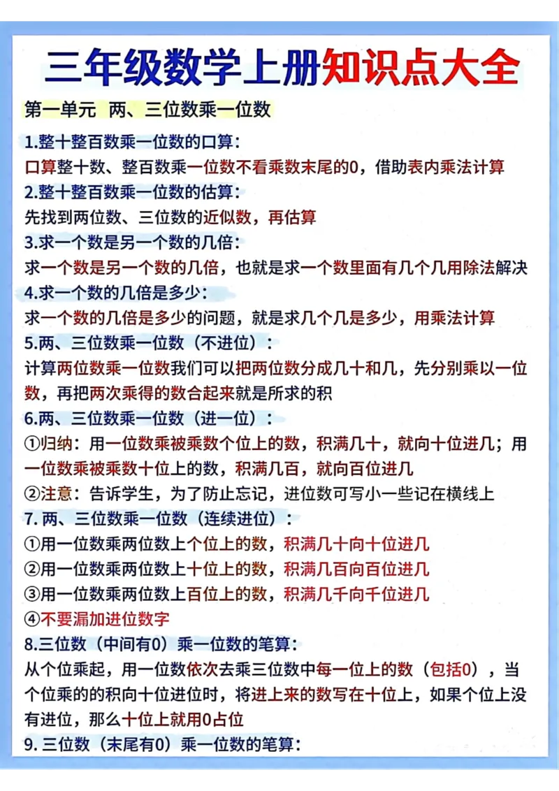 《三（上）数学（人教版）全部知识点大全_小学1-6年级全科全套_1-6年级全科上册_三年级_数学_三年级数学（人教版）_人教数学三上知识总结》第1页预览