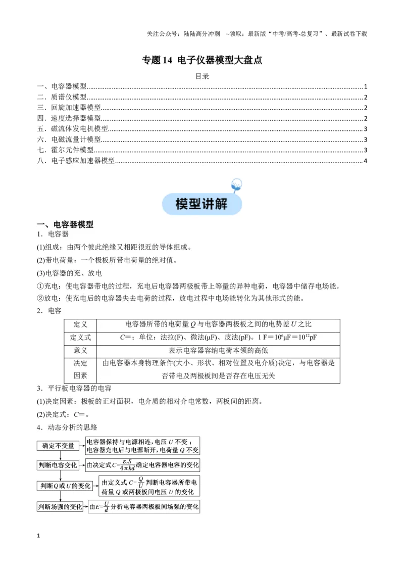 《专题14电子仪器模型大盘点（教师版）_04-物理-高考总复习_专项复习_2025年_2025年高考物理热点模型》第1页预览
