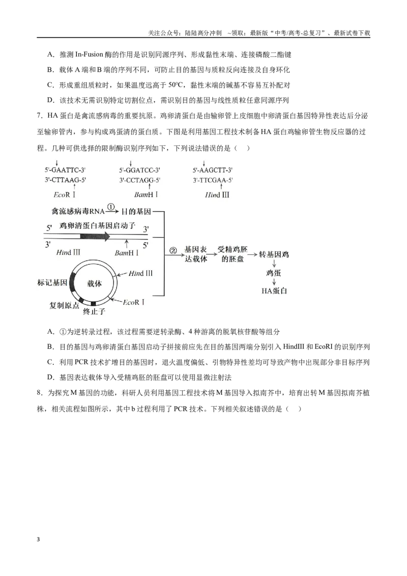 《专题15基因工程（选择题60道）（原卷版）_06-生物-高考总复习_二轮复习_2024年_2024年高考生物二轮复习选择题大题压轴专项训练_资料》第3页预览