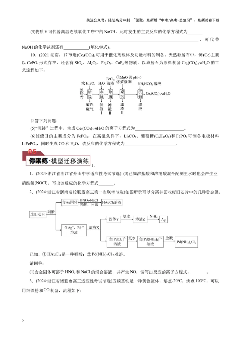 《题型一工艺流程中陌生方程式的书写(原卷版)_05-化学-高考总复习_专项复习_2024年_2024年高考化学答题技巧与模板构建》第5页预览