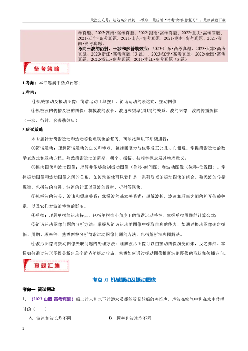 《专题14机械振动与机械波（考点解析及应试策略）（原卷版）_04-物理-高考总复习_专项复习_2024年_2024年高考真题考点解析及应试策_资料》第2页预览