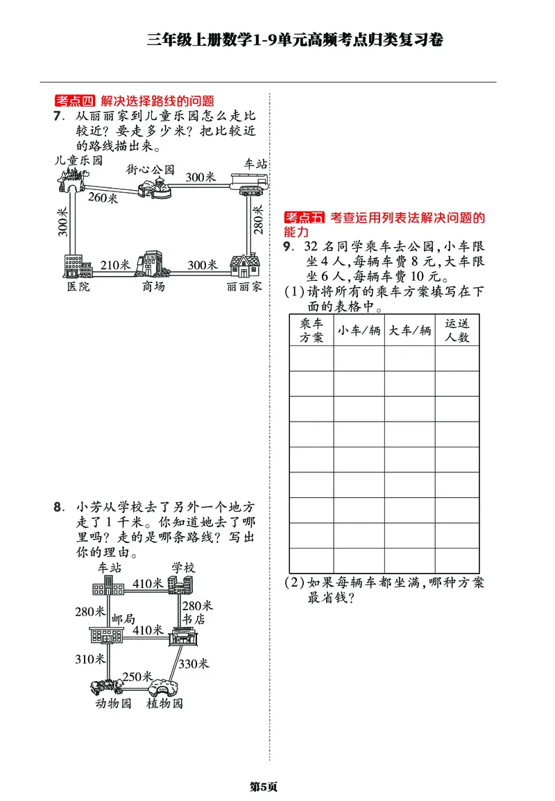 《三年级上册数学1-9单元高频考点归类复习卷，考前压轴满分必备！_小学1-6年级全科全套_1-6年级全科上册_三年级_数学_三年级数学（人教版）_人教数学三上专项练习》第5页预览