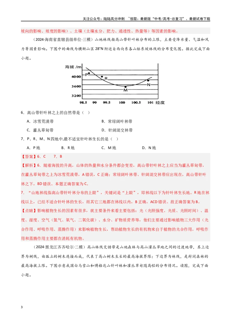 《热点突破09（一）林线和雪线-（新高考通用）（教师版）_07-地理-高考总复习_一轮复习_2025年_2025年高考地理一轮复习考点复习卷（新高考通用）》第3页预览