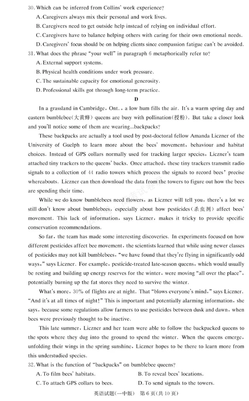 《英语试卷（26月考一Y）_小初高学习资料合集（每天更新）_长沙一中月考一2026届湖南省长沙一中高三上学期9月月考（一）全科_03英语_湖南省长沙一中高三上学期9月月考（一）》第6页预览