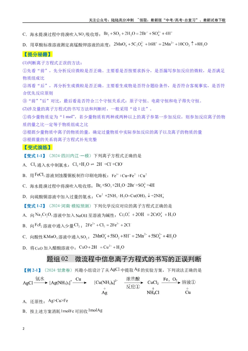 《题型05离子反应-（新高考通用）（原卷版）_05-化学-高考总复习_二轮复习_2025年_2025年高考化学二轮热点题型归纳与变式演练（新高考通用）》第2页预览