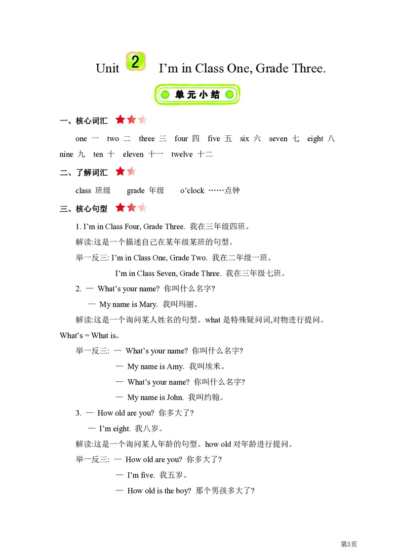《人教精通版英语三年级单元要点汇总_小学1-6年级全科全套_1-6年级全科下册_三年级_三年级下英语_英语三下人教精通版》第3页预览
