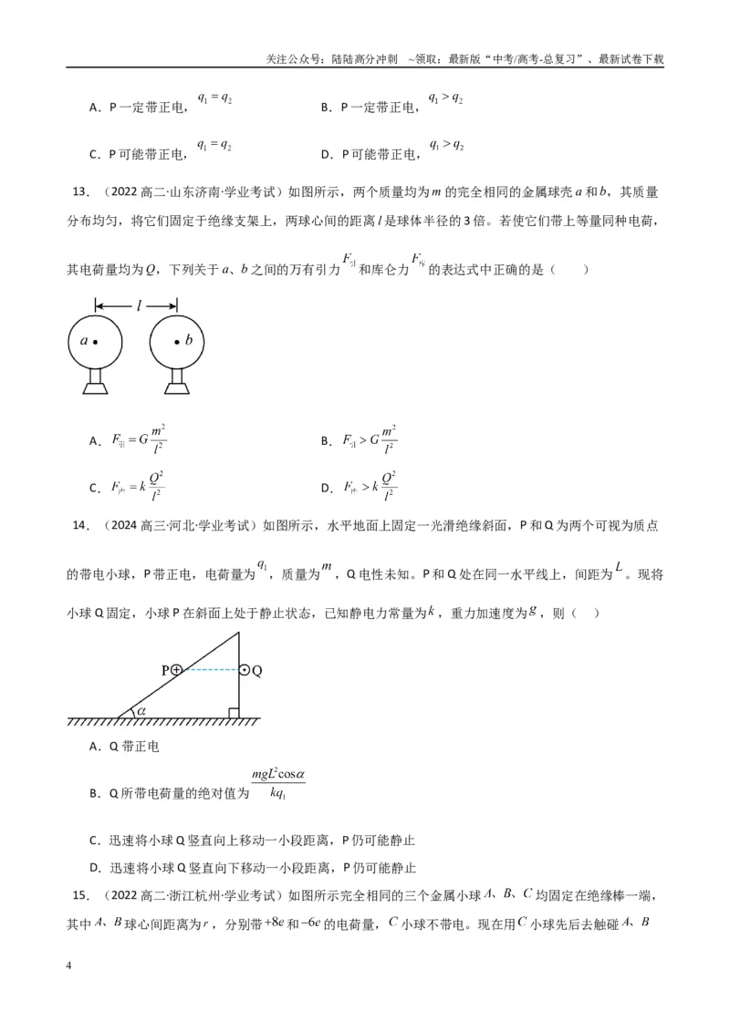 《专题20电场力的性质（学生版）_04-物理-高考总复习_专项复习_2025年_2025年高中学业水平合格考物理真题分类汇编（全国通用）》第4页预览