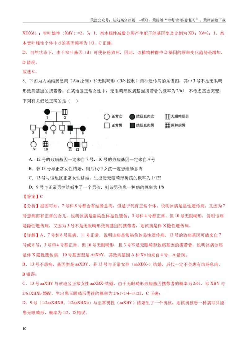 《专题18伴性遗传和人类遗传病（解析版)_06-生物-高考总复习_一轮复习_2024年_2024年高考生物一轮复习重难点专项突破_资料》第10页预览