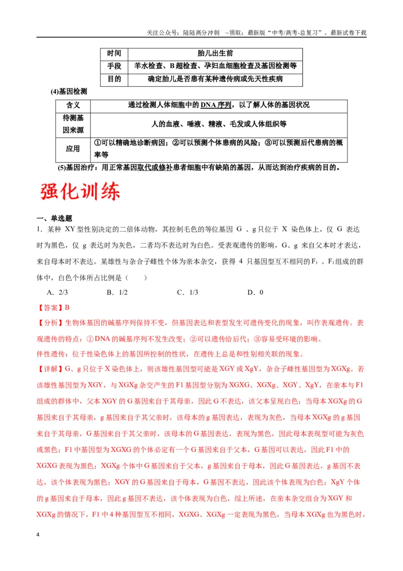 《专题18伴性遗传和人类遗传病（解析版)_06-生物-高考总复习_一轮复习_2024年_2024年高考生物一轮复习重难点专项突破_资料》第4页预览