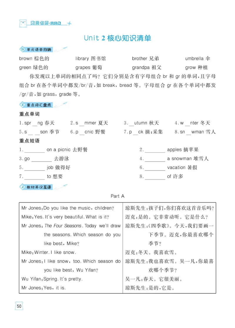 《人教版英语四年级下册一起梳理单元知识_小学1-6年级全科全套_1-6年级全科下册_四年级_四年级下英语_英语四下人教PEP版》第7页预览