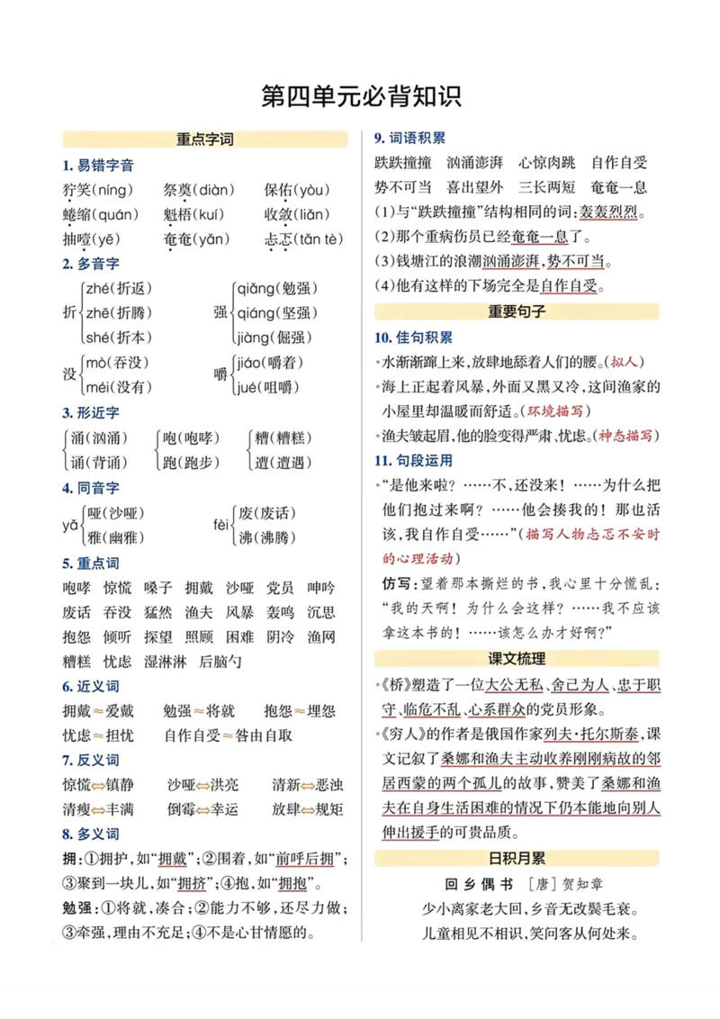 《六年级上册语文单元必背知识总结_小学1-6年级全科全套_1-6年级全科上册_六年级_语文_语文六上单元考点总结》第4页预览