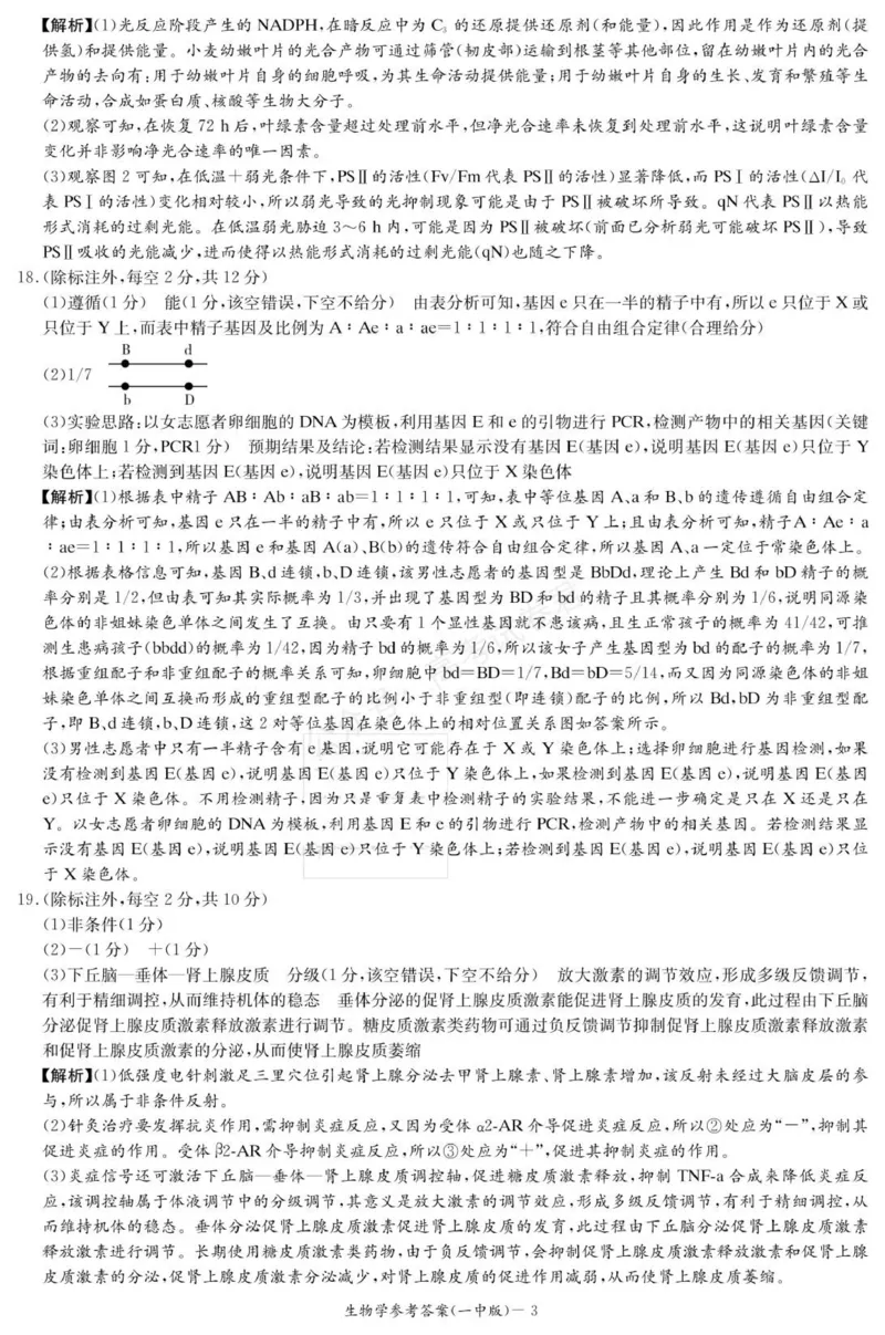 《生物答案（26月考一Y）_小初高学习资料合集（每天更新）_长沙一中月考一2026届湖南省长沙一中高三上学期9月月考（一）全科_06生物_湖南省长沙一中高三上学期9月月考（一）》第3页预览